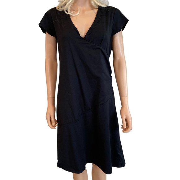 Alpine Design Black Faux Wrap Athleisure Studio Dress Women’s XL Cap Sleeves - Picture 10 of 12